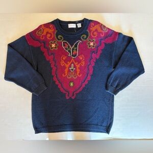 Vintage Combinations blue pullover everyday wear sweater multicolor design 18W